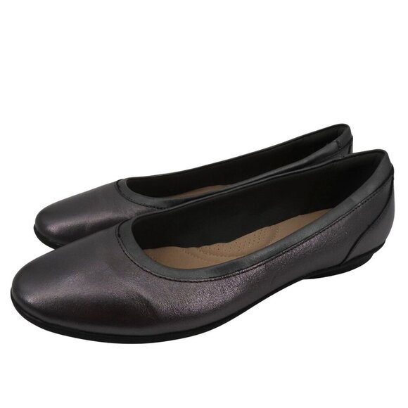 Clarks Collection Women 8.5 M Gray Shimmer Round Toe Ballet Flats Comfort Shoes - Picture 1 of 11